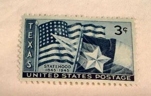 Scott 938 3-cent US Postage Stamp Texas Statehood US/Texas Flags hinged 1945 - Picture 1 of 3