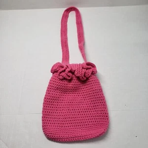 Crochet Shoulder Bag Pink Medium Purse Handmade Ruffle Festival Cottagecore Cute - Picture 1 of 12