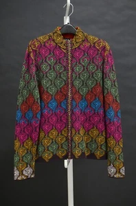 IVKO Knit Jacket Cardigan Jacquard floral Pattern Jacket Multicolor Size 38 - Picture 1 of 8