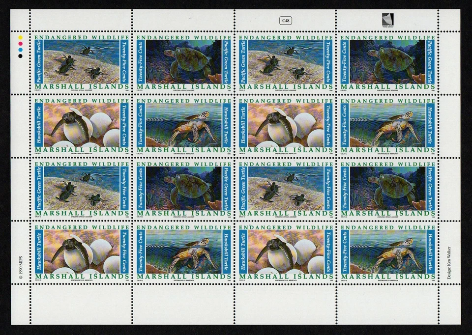 MARSHALL ISLANDS, SCOTT # 377-380, FULL MNH SHEET ENDANGERED WILDLIFE, TURTLES - Image 1 of 1