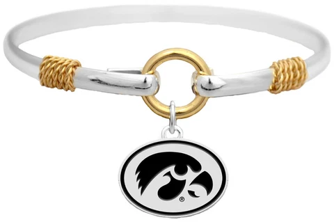 Iowa Hawkeyes Two Tone Silver Gold Cuff Bangle Bracelet Charm Jewelry UI Cover