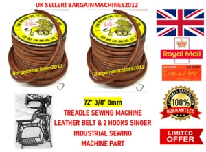 SINGER 29K LEATHER BELT TREADLE WITH HOOK (72'' 183mm 3/8'' 9mm) SEWING MACHINE - Picture 1 of 3