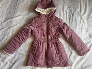 DKNY Girls Hooded Jacket Nylon Puffer Sherpa Lined Riversable Jacket Size M - Picture 1 of 11
