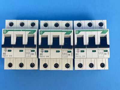 Moeller FAZ-3-C13, FAZ-3 -C16, & FAZ-3-C50 3-Pole Circuit Breaker [Lot of 3] - Image 1 of 4