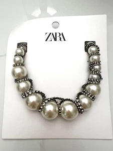 New Zara Woman Style Exaggerated Faux Pearl Rhinestone Necklace Statement Y189A - Picture 1 of 7