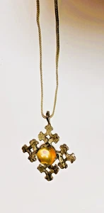 Vintage 925 Halskette Anhänger schönes Design gelber Stein in der Mitte 15" lang aus Italien - Bild 1 von 5