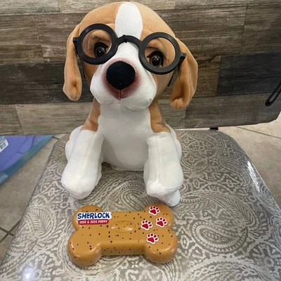 Sherlock Hide & Seek Puppy Plush Dog Animated Toy w/ Bone Brown White - Image 1 of 4