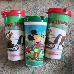 3pc Walt Disney World Christmas Happy Holidays Refillable Mug Cup Red Lid - Picture 1 of 7