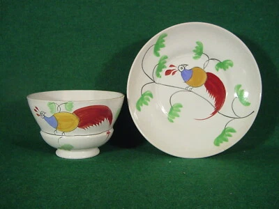 Peafowl Tea Cup & Saucer Early 19thc. Teabowl Staffordshire Pottery Spongeware - Image 1 of 4