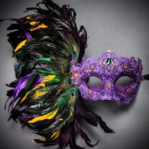 Peacock Feather Mask Masquerade for Women Venice Carnival Mardi Gras Mask Purple - Picture 1 of 9