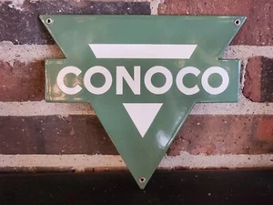 Vintage Green Conoco Porcelain Gas Pump Plate Oil Can Stand Sign NOS 10" - Picture 1 of 11