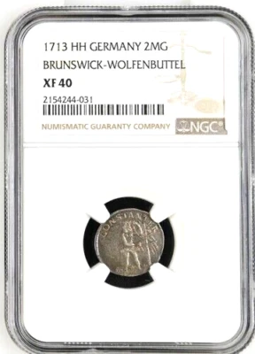 1713 HH German States Brunswick Wolfenbuttel Wildman 2 Mariengroschen NGC XF 40 - Image 1 of 2