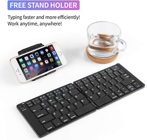 Foldable Bluetooth Keyboard - Portable Wireless Keyboard with Stand Holder, Rech