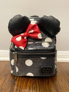 Disney Parks Loungefly Classic Minnie Mouse Pailletten Polka Dots Rucksack Neu mit Etikett - Bild 1 von 2