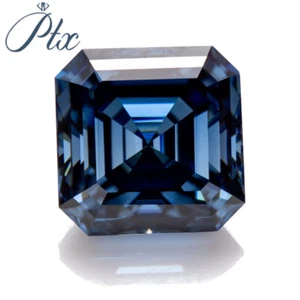 GRA Certified Asscher Moissanite Loose Stone VVS1 Dark Blue D for Jewelry Making - Picture 1 of 27