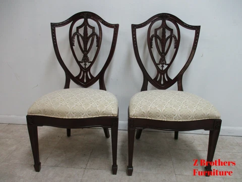 Pair Drexel Mahogany Chippendale Shield Back Dining Side Chairs  B Cover