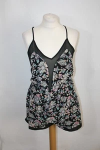 BNWT SIZE 8 NEW LOOK BLACK FLORAL PLAYSUIT WITH SHEER PANELS 8104 - Picture 1 of 5