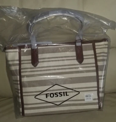 Bolso de Mano Fossil Sydney SHB2958558 Rayas Neutras Yute Algodón LG NUEVO CON ETIQUETAS Foto 1 de 4