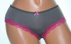 Grey Brief Panty with Pink Floral Lace Leg Bands and Bow on front Size S