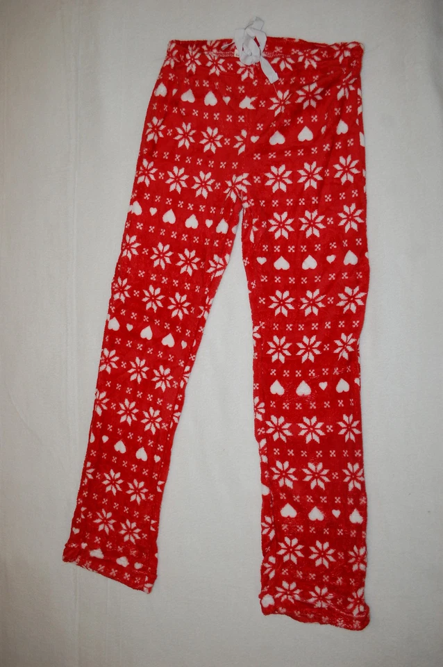 Pijama Feminino CALÇA DE DORMIR DE LÃ Vermelho Branco CORAÇÕES DE FLOCOS DE NEVE Lounge S 4-6 - Imagem 1 de 1