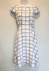 HOBBS Wessex 100% linen fully lined White and Blue Tea Dress Size 8