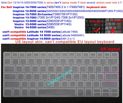 US Keyboard Skin Cover for Dell Inspiron 13-7306 14-5402 14-5409 Vostro 14-5490 - Image 1 of 4