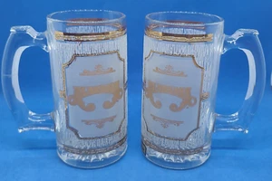 VTG Set of 2 Culver Alabama 5.5" 10 Oz Beer Mug Glass Frosted with 22K Gold Trim - Picture 1 of 6