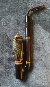 Antigua pipa de caza alemana larga pintada a mano porcelana vástago de madera principios de 1900’s - Imagen 1 de 10