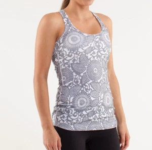 Lululemon Cool Racerback Beachy Floral White Fossil Size 6 S Gray White Tank Top - Picture 1 of 6
