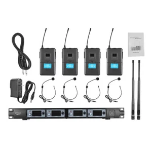 Audio Wireless Microphone System UHF 4 Channel 4 Lavalier Bodypacks Headset 80M - Picture 1 of 10