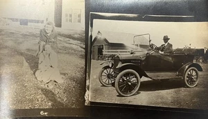Vintage Postcard Dual Photo Snapshot Man Driving Model T Ford Two Pretty Woman - Picture 1 of 2