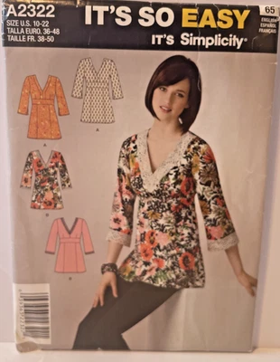 Sewing Pattern #A2322 Ladies Pullover Tunic Size 10-22 Factory Folded - Image 1 of 2