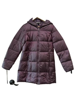 Eddie Bauer EB 550 Plumón Puffer Capucha Parka Abrigo Largo Acogedor Borgoña Talla-M Foto 1 de 4