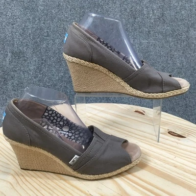 TOMS Tacones Mujer 10 Calypso Peep Toe Cuña Alpargata Bombas Gris Tela Informal Foto 1 de 4