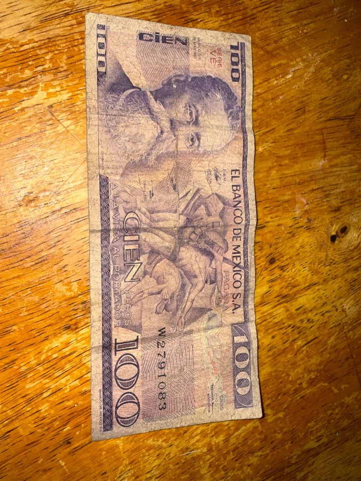 Billete mexicano de 100 pesos 1982. Moneda colorida Revolución México. Foto 1 de 2