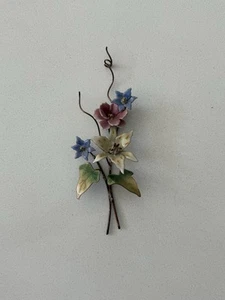 Vtg Bovano Of Cheshire Wall Art Pink Blue Cream Floral Copper Glass Enamel - Picture 1 of 7