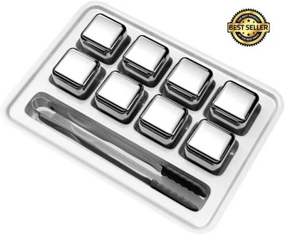 Cubos de gelo de aço inoxidável pedras de resfriamento reutilizáveis para uísque vinho bebida - Imagem 1 de 4