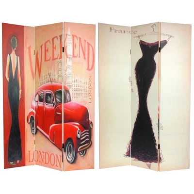 6 ft. Tall Double Sided Vintage Weekend Canvas Room Divider - London - Image 1 of 3