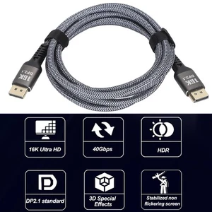 DisplayPort 2.1 Cable 16K 30Hz 40Gbps 2m Male to Male for Gaming HDR FreeSync - Bild 1 von 17