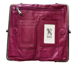 HOBO International Lauren Hot Pink Leather Clutch Wallet Pre Owned - Picture 1 of 9
