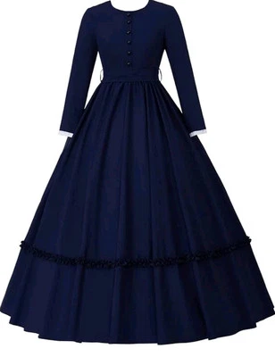 Civil War Women's Victorian Dress Solid Color Navy Blue Costume Cosplay - Image 1 of 4