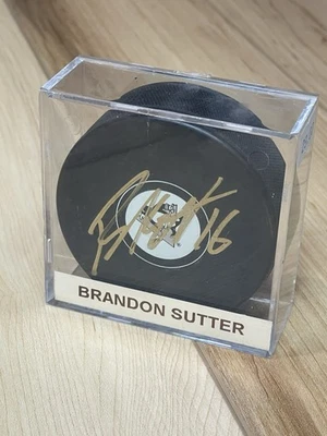 Brandon Sutter - Disco de hockey firmado autografiado de los Pittsburgh Penguins Foto 1 de 3