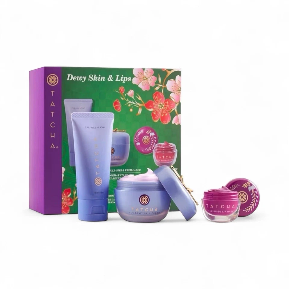 Tatcha Dewy Cream 1.7oz & Lips Ritual Set, Travel Rice Wash, Full Size Dewy Skin - Image 1 of 1