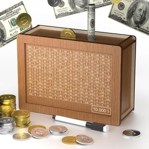 10000 Savings Challenge Box, Cash Vault Wooden Box 10000, Savings... - Picture 1 of 6