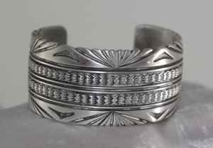 Native American Navajo Sterling Silver Cuff Bracelet Wide Cuff by Bruce Morgan