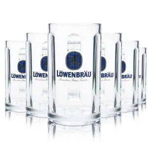 6x Löwenbräu Bierglas 0,5l Konturglas Krug Humpen Seidel Gläser Set Gebraucht - Bild 1 von 3