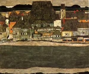 Dream-art Oil painting landscape Houses-by-the-River-II-Egon-Schiele-oil-paintin - Picture 1 of 1