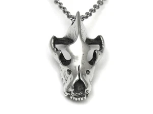 Hyena Skull Pendant Necklace, Animal Jewelry in Pewter on 20" St. Steel Chain - Picture 1 of 5