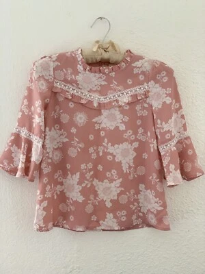 Camisa Niña Rosa Pastel y Flores Talla Pequeña (Para Niñas 6-7) Foto 1 de 4