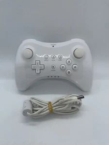 ๐ 3rd Party Nintendo Wii U White Wireless Pro Controller Test Works W/ Cable X1 - Picture 1 of 4